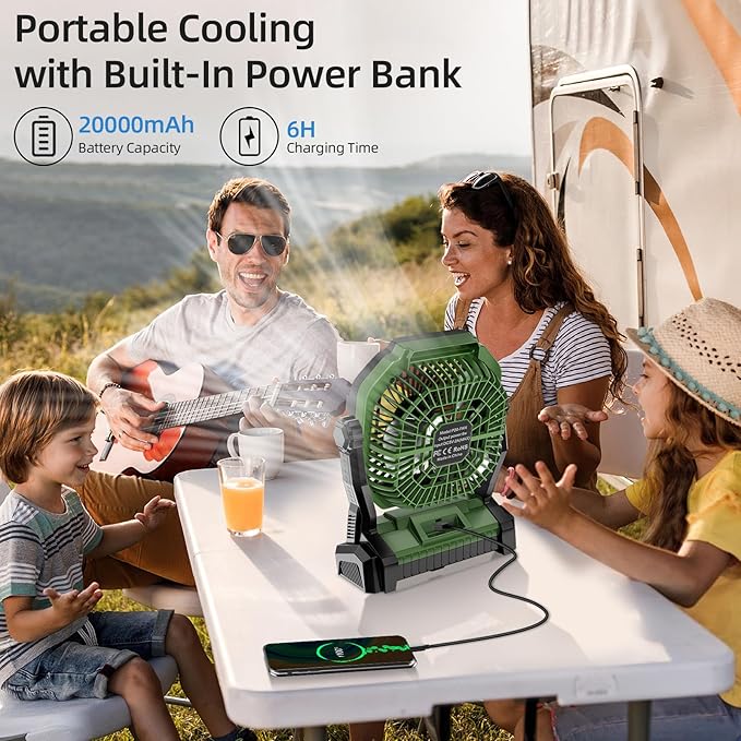 Camping Fan Rechargeable, 20000mAh Battery Powered Portable Fan - Image 6
