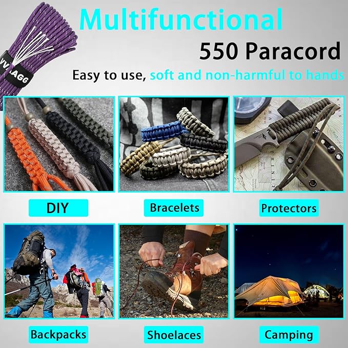 VVAAGG Reflective Paracord Rope 100FT, 7 Strand Nylon para Cord Lanyard Utility - Image 7