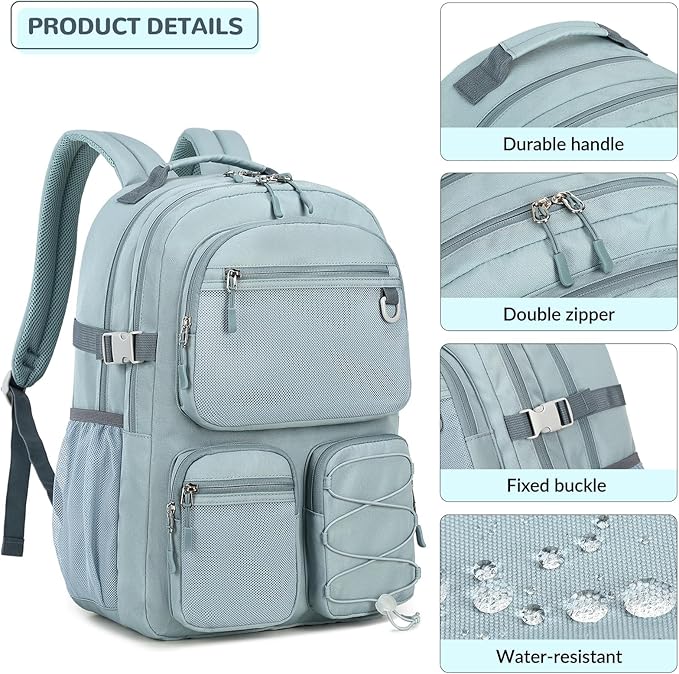 Lohol Multi-Pocket Backpack for School College Travel, Heavy Duty Big Bookbag - Image 7