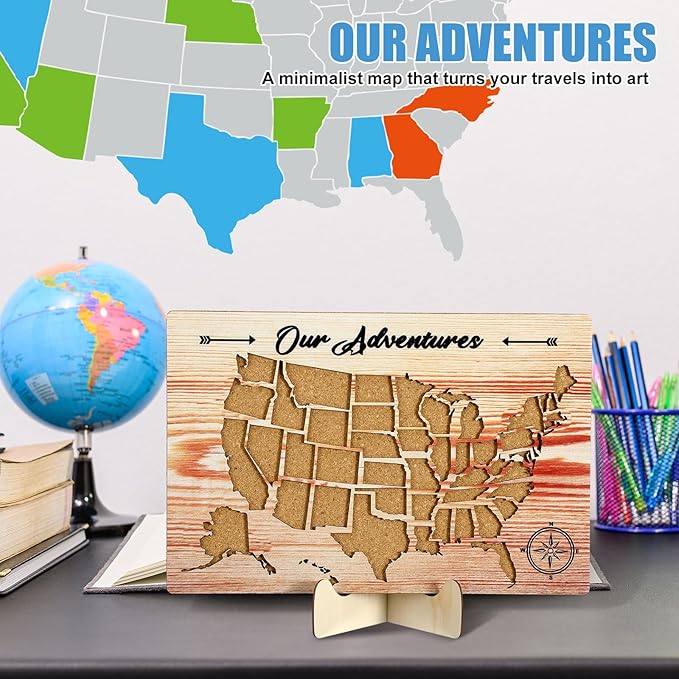 Cork Board USA Travel Map with Push 100 Pin and Wooden Storage Box 12" x 8" - Image 5
