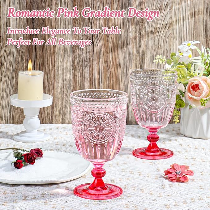 XUWAIDSGN 6Pcs Plastic Vintage Wine Glasses 13.5oz Reusable Embossed Goblet - Image 2