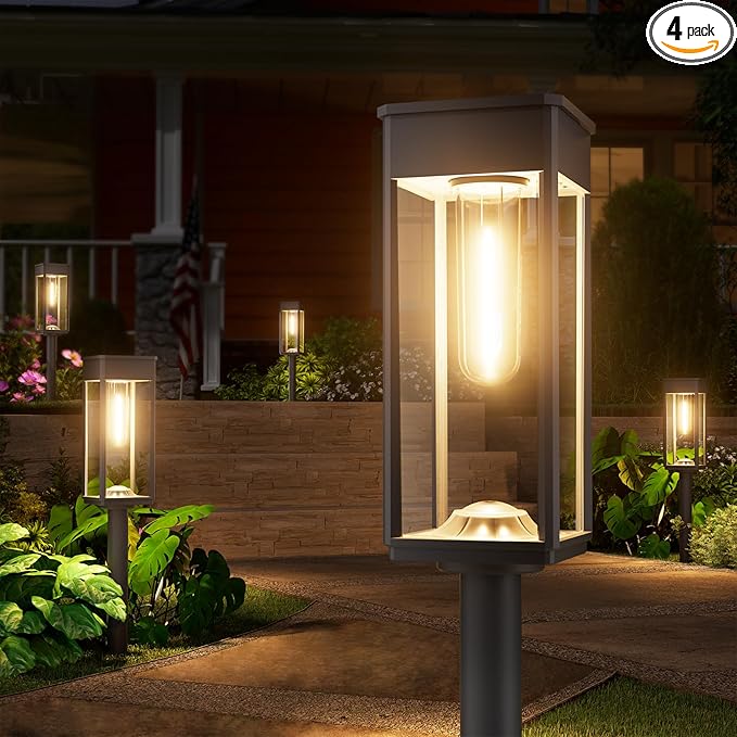 NEWMESSI Solar Pathway Lights Outdoor, 4 Pack Garden Lights IP65 Waterproof by NEWMESSI