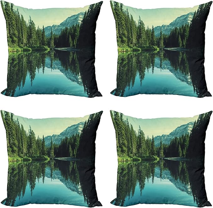 Ambesonne Glacier National Park Throw Pillow Cushion Case Pack of 4, Tree and by Ambesonne