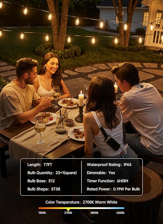 Minetom 77FT Outdoor String Lights - Image 6