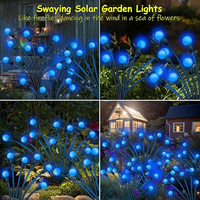 Kohlrabi Solar Garden Lights Outdoor, 4 Pack 32 LED Solar Blue Firefly Lights - Image 5