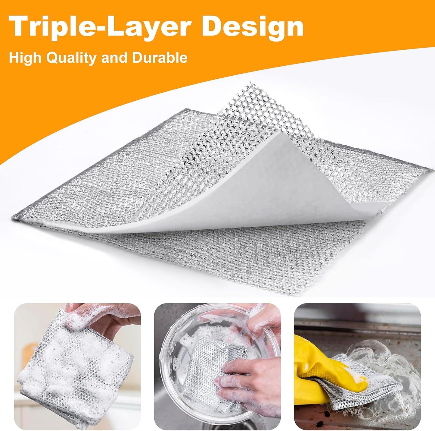 Non Scratch Wire Dishcloth, Multipurpose Wire Dishwashing Rag for Wet and Dry, Multifunctional Dish Rags for Washing Dishes Kitchen Cleaning