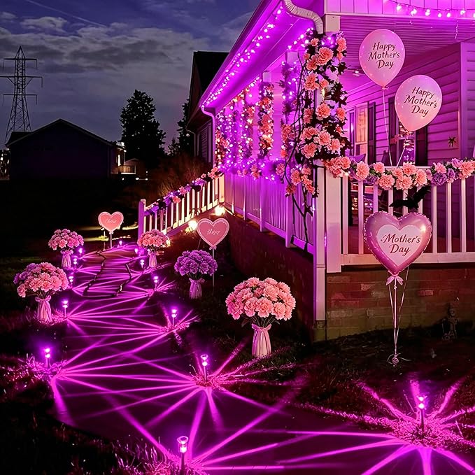 Solar Pathway Lights Gift for Mom 10 Pack Pink Solar Lights Outdoor Waterproof - Image 7