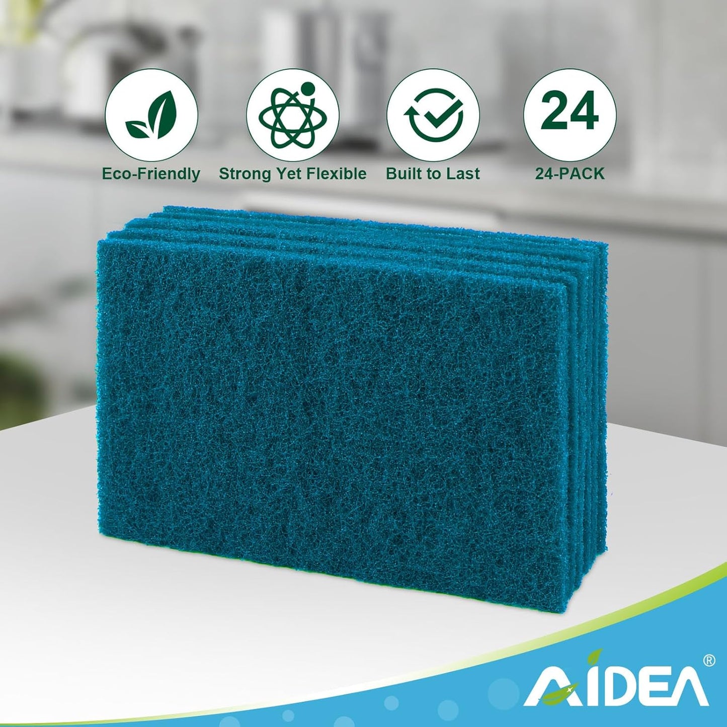 AIDEA Non-Scratch Scouring Pads, Dish Scrubber Pads for Household and Kitchen, Multipurpose Scour Pads for Cleaning, 24 Pack, 5.5in*3.5in