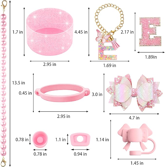 9PCS Pink for Stanley Cup Accessories Set Bling Initials Bow Charms for Stanley - Image 3