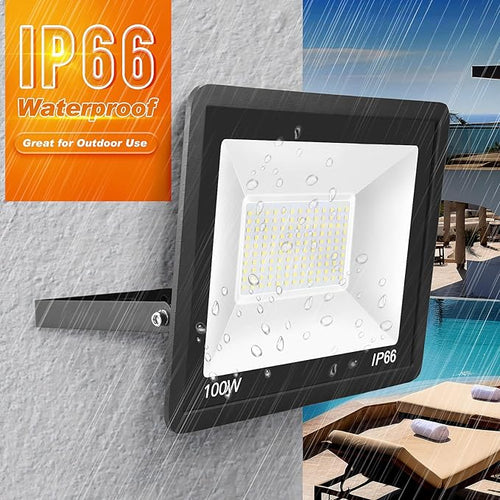100W LED Flood Light Outdoor, IP66 Waterproof Outside Work Lights, 6500K - Image 2