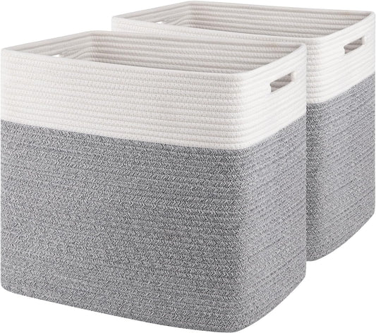 OIAHOMY Storage baskets for Shelf, Toy Storage Basket, Large Collapsible Storage Bins, Blanket Basket Living Room, Closet Storage for Bedroom, 16.5 x 13 x 15 Inches-Pack of 2-Grey