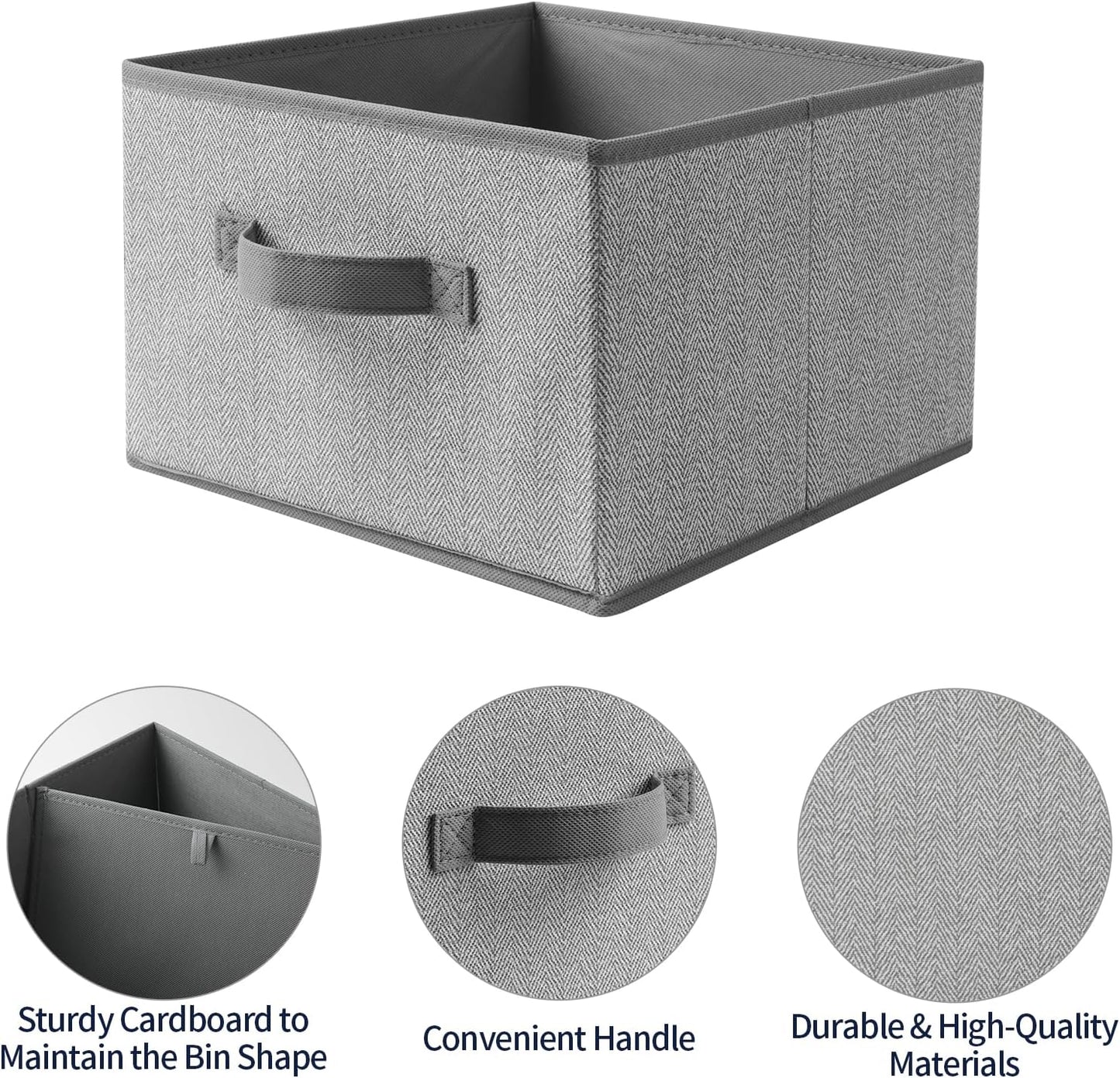 Storage Baskets, 11-Inch Woven Fabric Bins, Storage Cubes with Reinforced Handles, Organizer Bins for Closet Shelves, Foldable, for Toys, Clothes, Natural Beige (2PCS/Grey-11*11*7.8inch)
