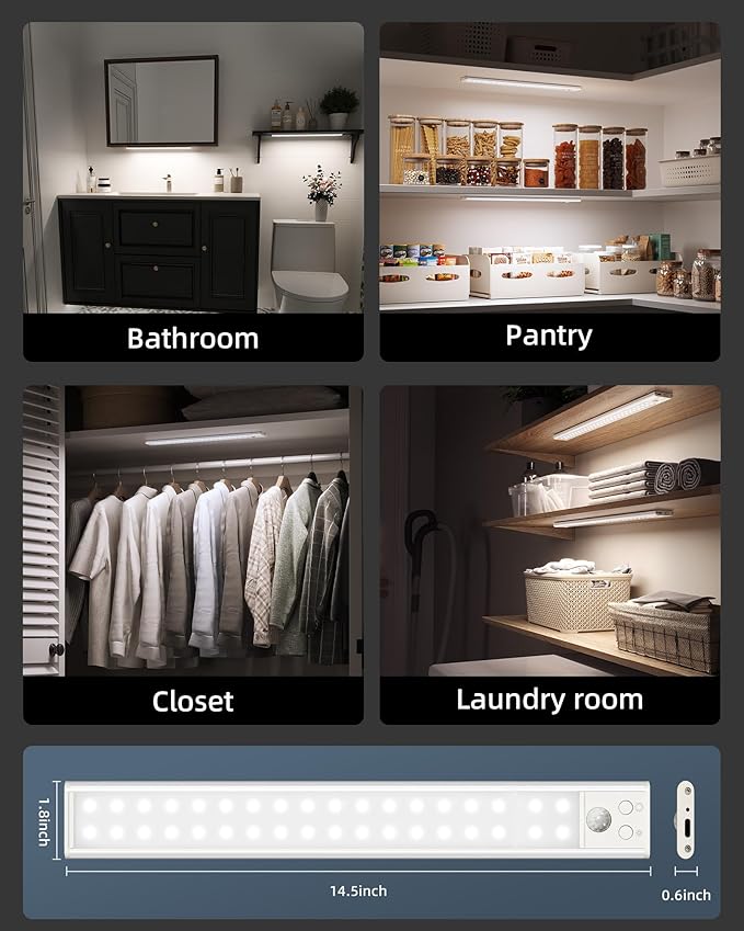 14.5-inch Under Cabinet Lights, Wireless Closet Light, Motion Sensor, 3500mAh - Image 7