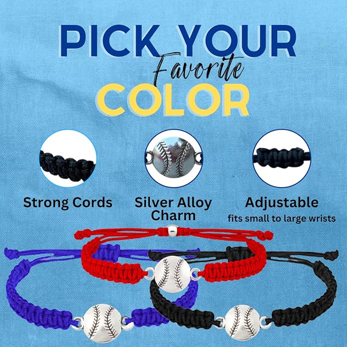 Sportybella - Baseball Bracelet, Baseball Jewelry, Adjustable Braided Baseball - Image 3