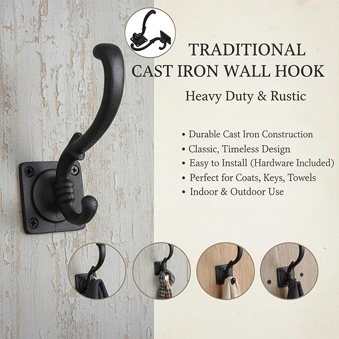 Mystic Colonial Medieval Wall Hooks Hand-Forged Black Coated | Rustic - Image 7