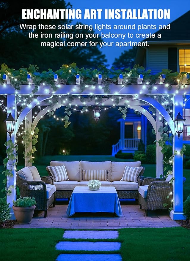 Minetom Solar String Lights for Outside, 33Ft 100 LED Outdoor Solar Fairy Lights - Image 4