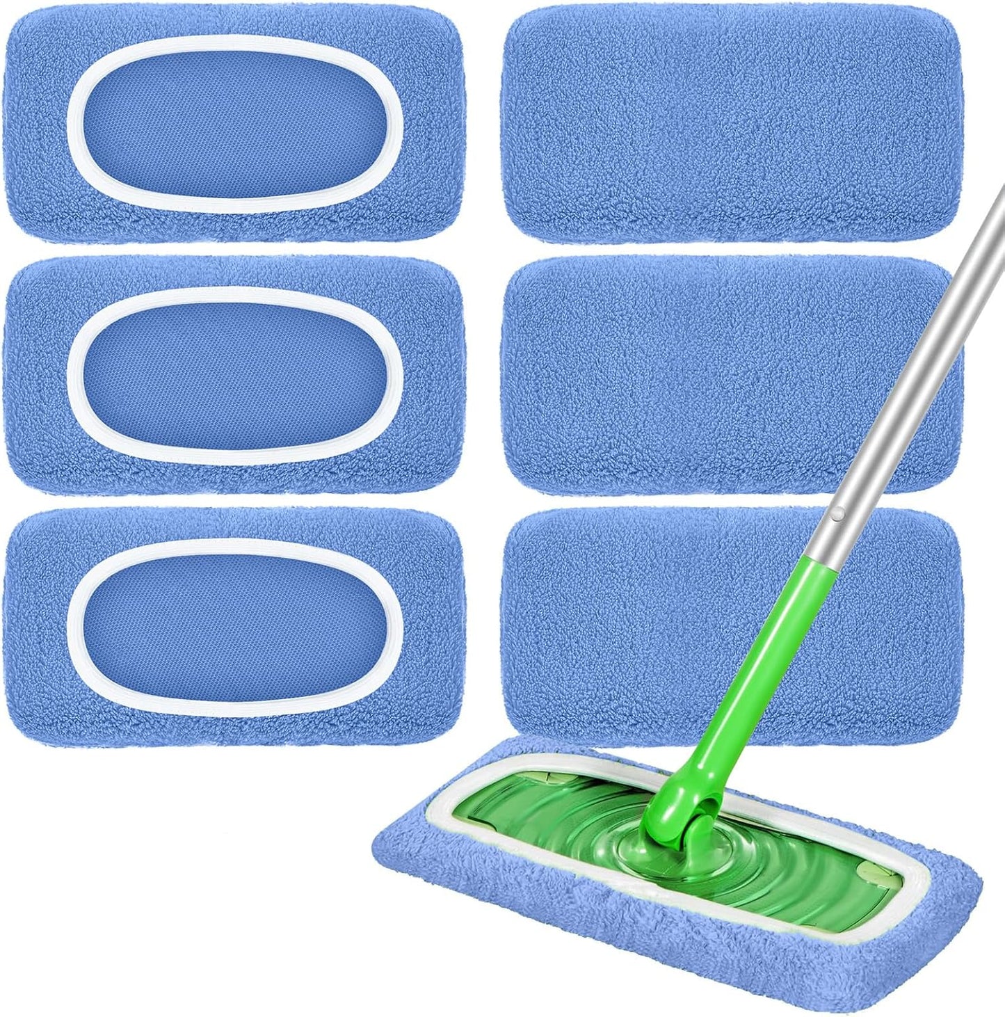 Reusable Mop Pads Compatible with Swiffer Sweeper Mop, Microfiber Dry Sweeping Cloths & Machine Washable Wet Pads Refill for Use on All Sealed Floors - Stone, Hardwood, Laminate & Tile (6 Blue)