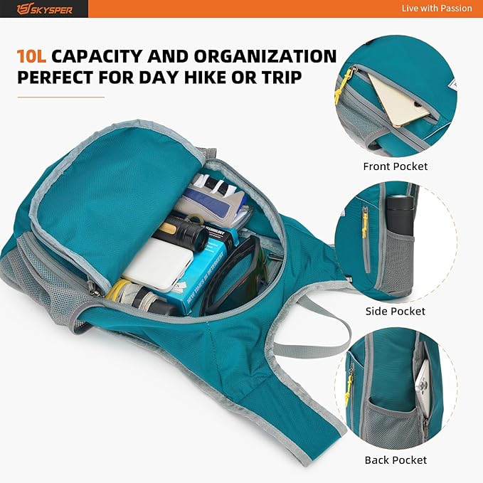 SKYSPER 10L Hiking Backpack Small Hiking Daypack Packable Lightweight Travel - Image 3
