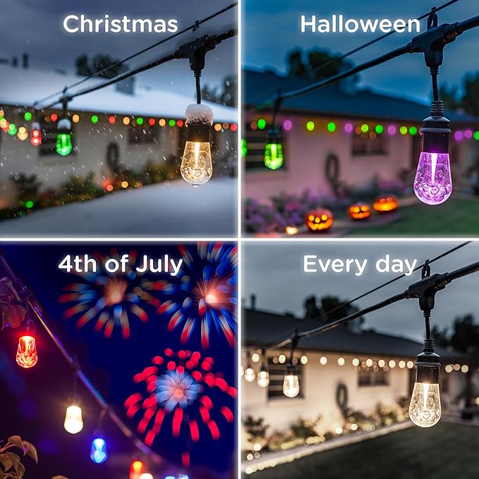 Enbrighten Vibe Vintage Outdoor String Lights Gen 2, 24 RGBWIC Acrylic Bulbs - Image 7