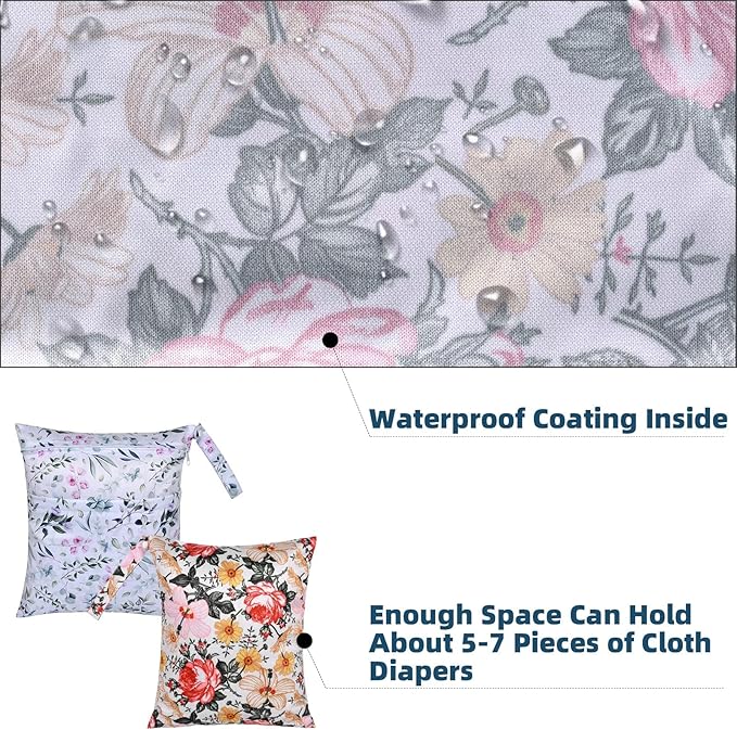 2 Pcs Wet Dry Bags for Baby Cloth Diapers, Washable Travel Bags, Gym Bag for - Image 5