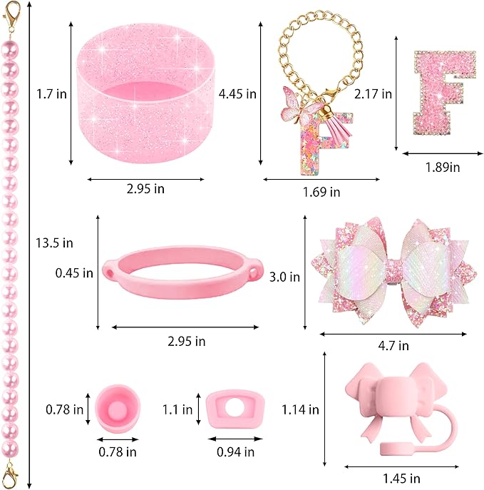 9PCS Pink for Stanley Cup Accessories Set Bling Initials Bow Charms for Stanley - Image 3