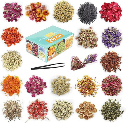 20 Bags Dried Flowers, 100% Natural Dried Flowers Herbs Kit by SACATR