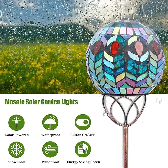 VCUTEKA Solar Outdoor Lights Garden Decor Mosaic Solar Garden Lights Waterproof - Image 3