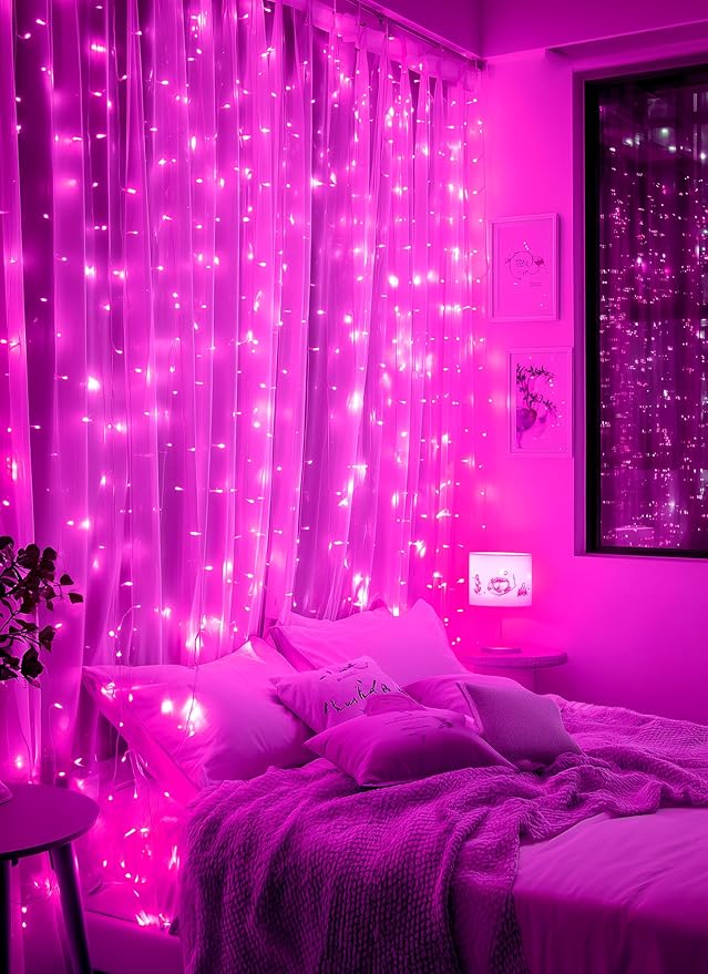 Brightown 300 LED Pink Fairy Curtain Lights, 9.8ft x 9.8ft String Lights - Image 4