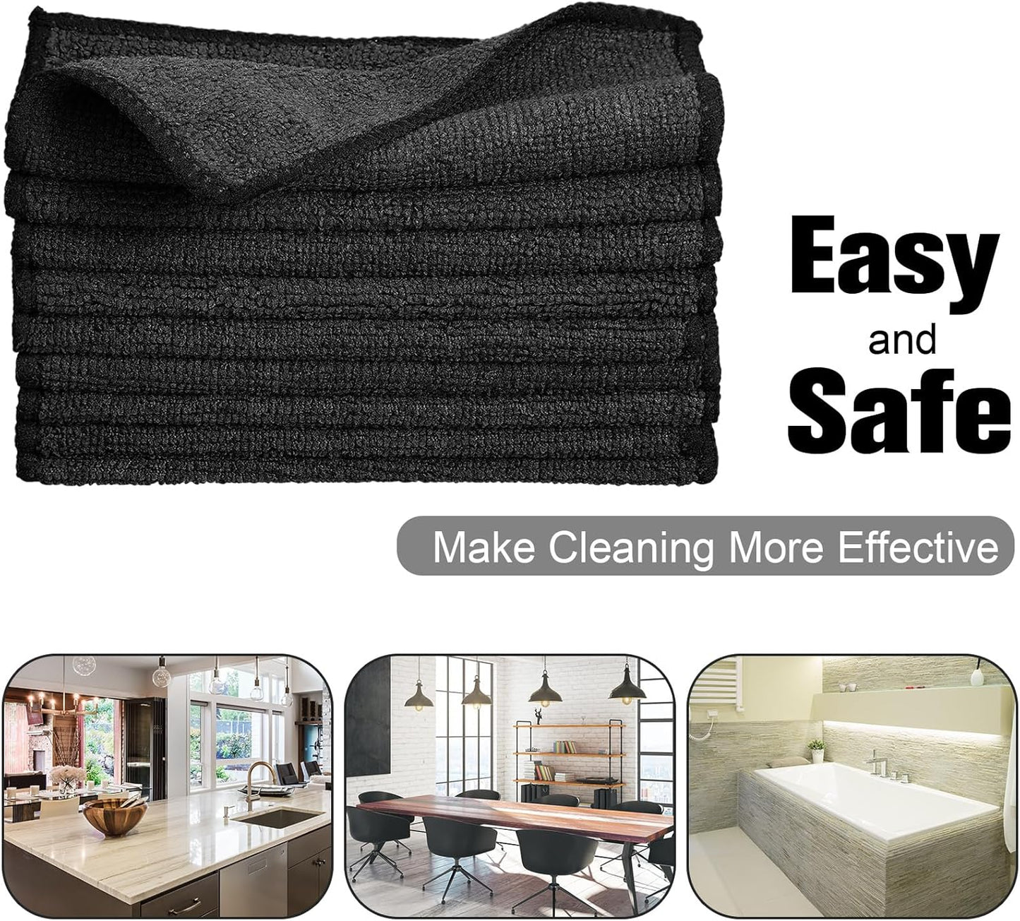 Tanlade Microfiber Cleaning Cloth 6"x6" Cleaning Rags Reasonable Kitchen Towels Microfiber Towels Cars Wash Dry Erase Cloth(Black,50 Pcs)