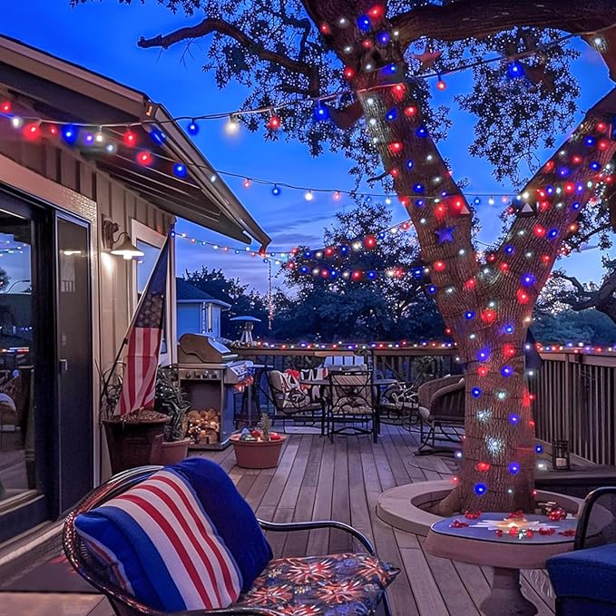 JMEXSUSS 2 Pack Red White and Blue Solar Lights, 200LED 75.5ft Patriot Solar - Image 3