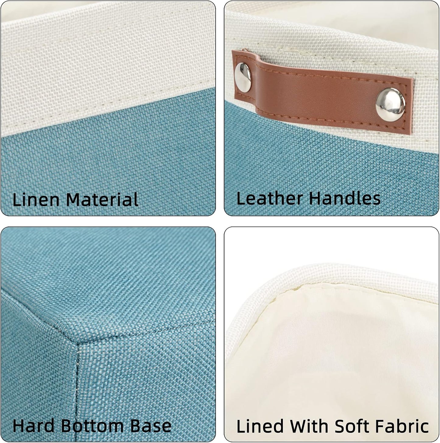 DULLEMELO Fabric Storage Basket for Shelves/Closets, Collapsible Rectangle Basket for Organizing Clothes, Toys, Towels, Books, Laundry, Nursery, Dog Toy Basket Empty (White&Teal)