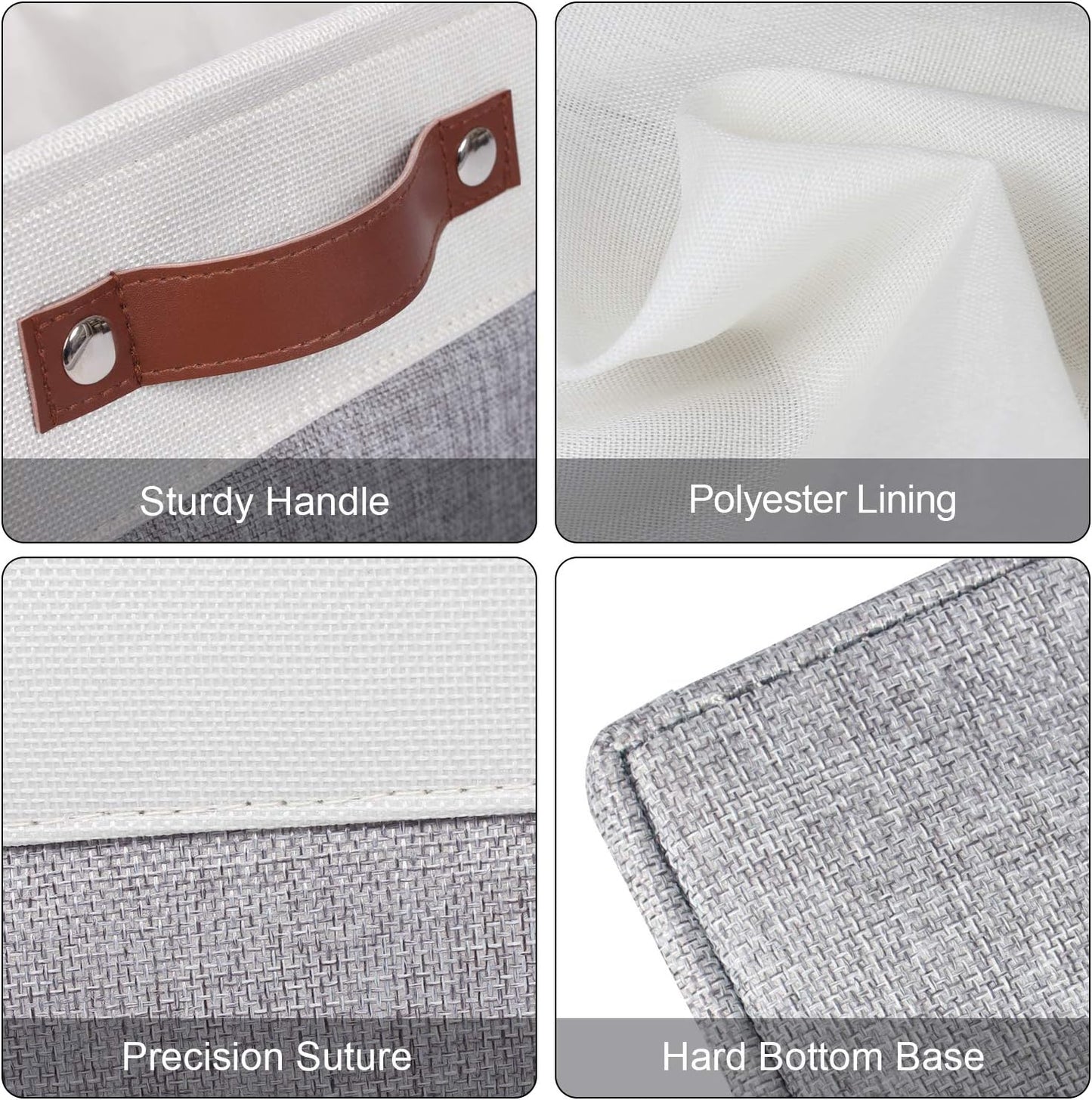 Univivi Storage Bins with Hard Bottom,13 x 13 x13 Cube Storage Baskets with Handles,Gray Foldable Fabric Storage Bins Organizer Baskets for Closet