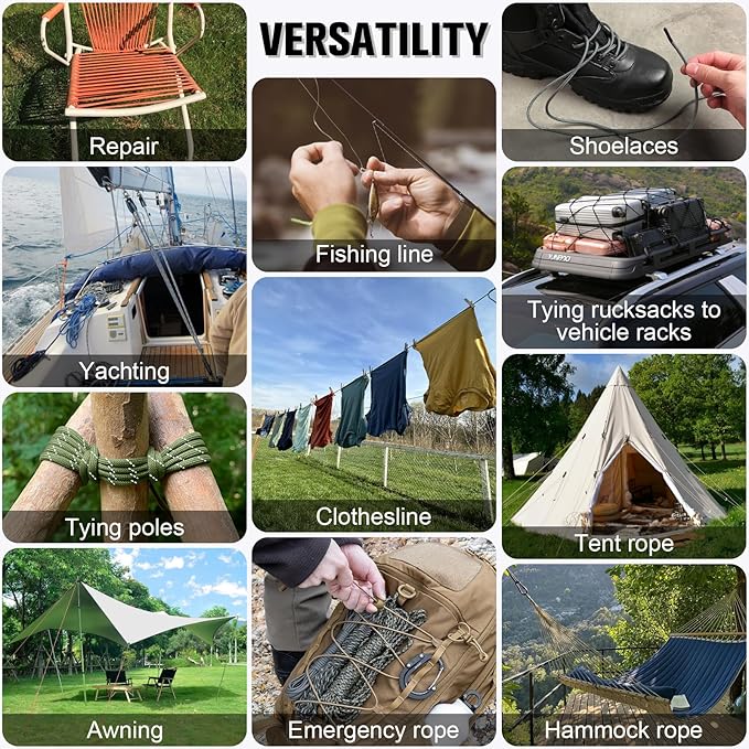 Reflective Paracord Rope 750 lb - 100ft 5/32" Parachute Cord 4MM 12-Strand para - Image 7