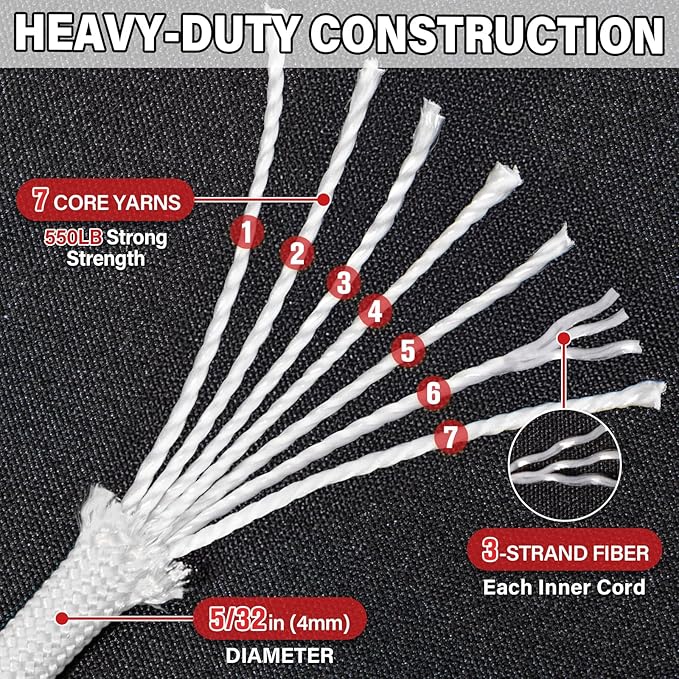 Paracord Rope 550 lb - 500ft 5/32" Parachute Cord 4MM 7-Strand para Cord - - Image 3