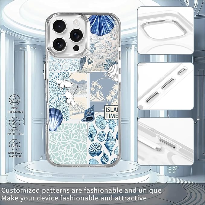 Case for iPhone 16 Pro Max, Sea Life Ocean Waves Seashell Collage Phone Case - Image 2