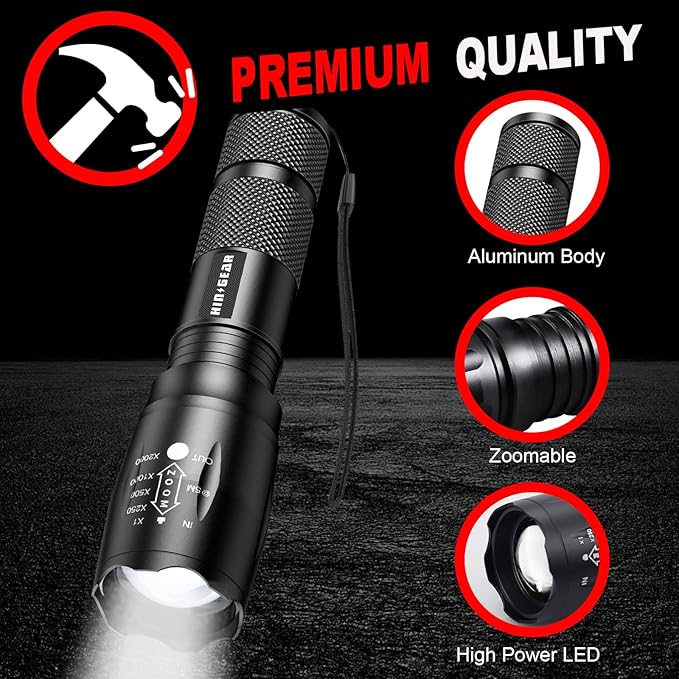 1 Mode Flashlights 2 Pack, Super Bright Zoomable LED Tactical Flashlight High - Image 5