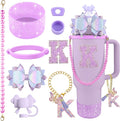 9PCS Purple for Stanley Cup Accessories Set Bling Initials Bow Charms for by Unknown