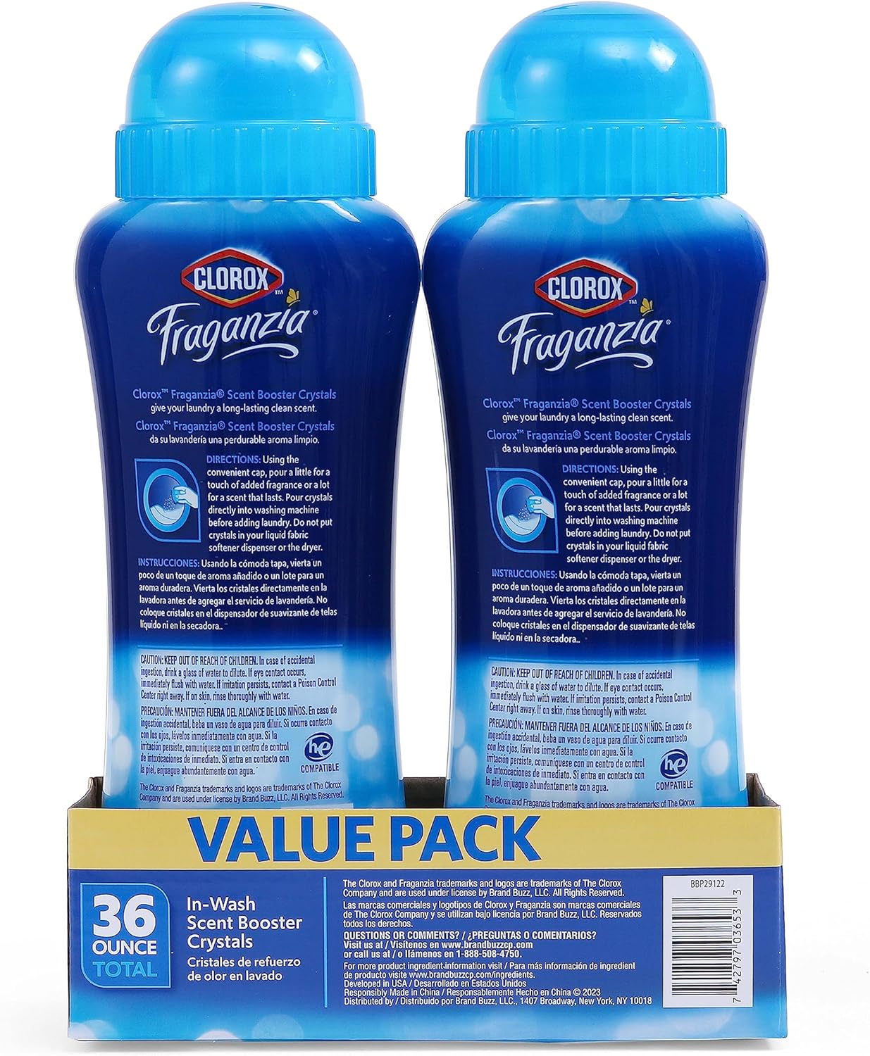 Clorox Fraganzia Laundry Scent Booster Crystals in Linen Scent - Scented In-Wash Freshener Beads for Fresh, Clean, Great Smelling Clothes and Linens, 18 Oz - 2 Pack