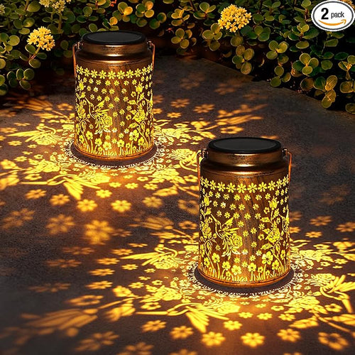 2 Pack Solar Lanterns Outdoor Waterproof Hummingbird Garden Decor Gift by Unknown
