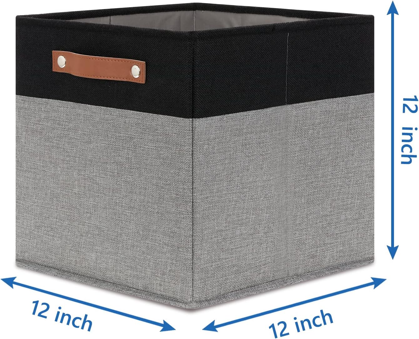 Temary Fabric Cube Storage Bins 12 Inch Decorative Storage Cubes Baskets 4 Pack Foldable Cube Storage Bins for Closet, Shelves (Black&Grey)