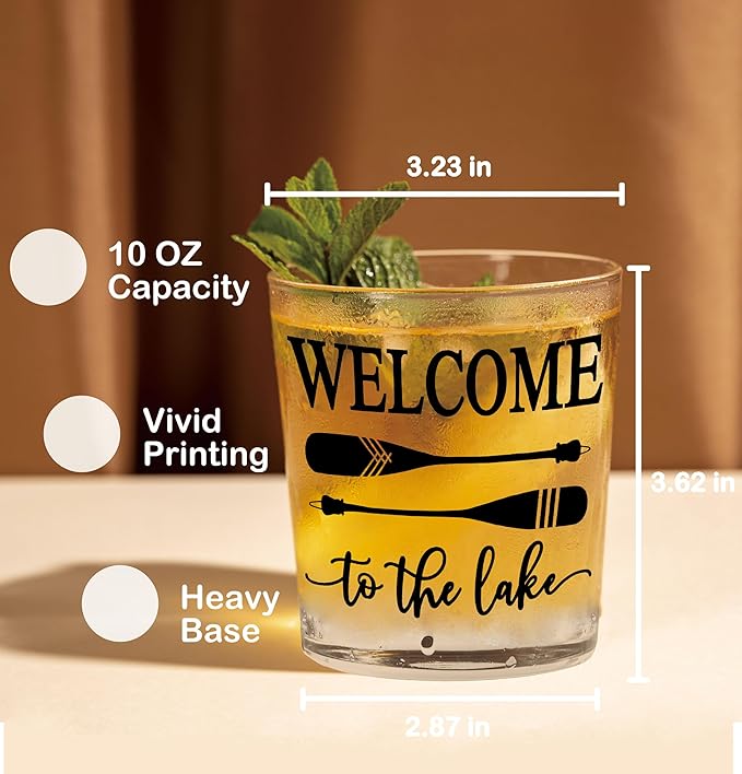 Nogrit Lake House Decor Whiskey Glasses 10 Oz, Welcome To The Lake, Beach Wine - Image 3