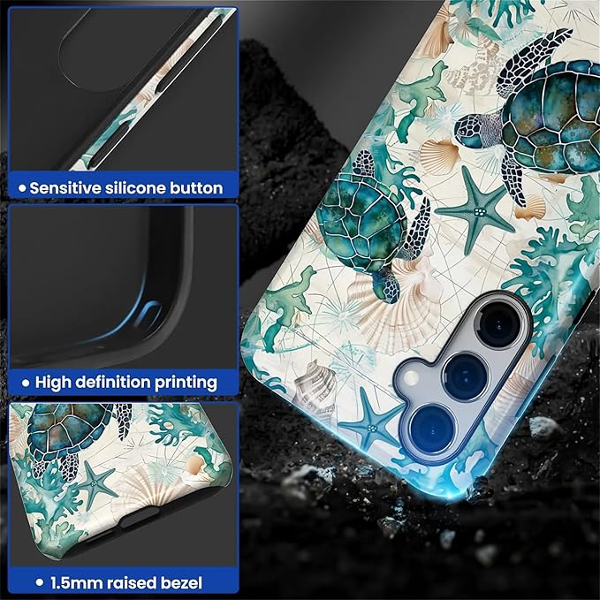 for Samsung Galaxy S23 FE Case, HL2 Ocean Sea Turtle Nautical Map Hybrid 2 - Image 3