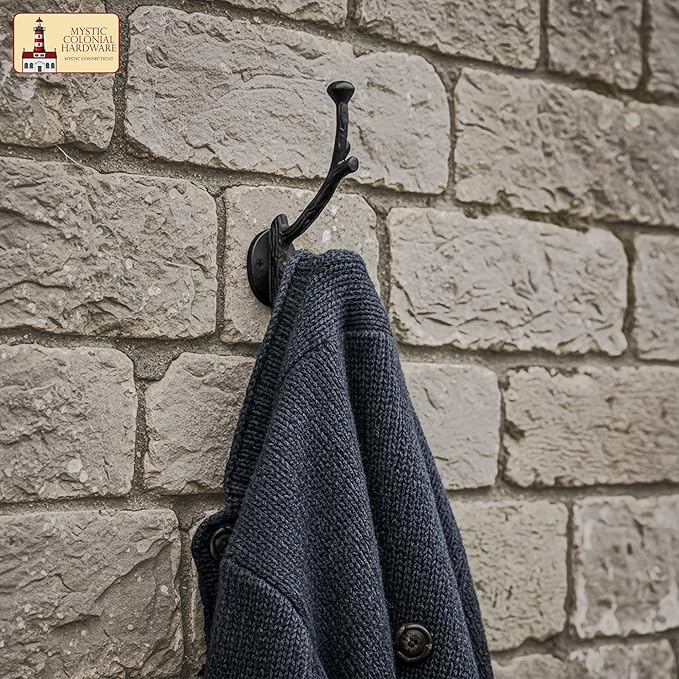 Mystic Colonial Rustic Cast Iron Wall Hooks, Heavy Duty Retro Utility Hooks - Image 4