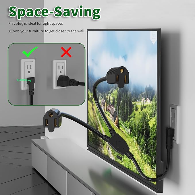 Elecan 3-Prong Y Splitter Power Extension Cord 1 FT, 90-Degree Angled Flat Plug - Image 4