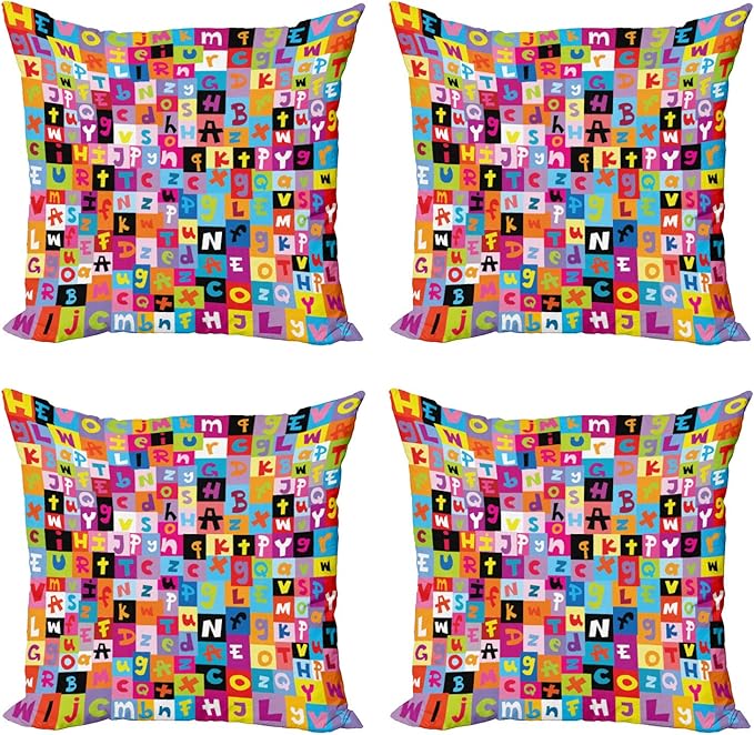 Ambesonne Abstract Throw Pillow Cushion Case Pack of 4, Colored Alphabet by Ambesonne