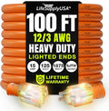 100ft Outdoor/Indoor Extension Cord 12/3 Gauge Extra Heavy Duty 3 Prong SJTW by LifeSupplyUSA