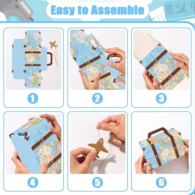 24Pcs Large Suitcase Party Favor Boxes Travel The Map Paper Treat Box - Image 4