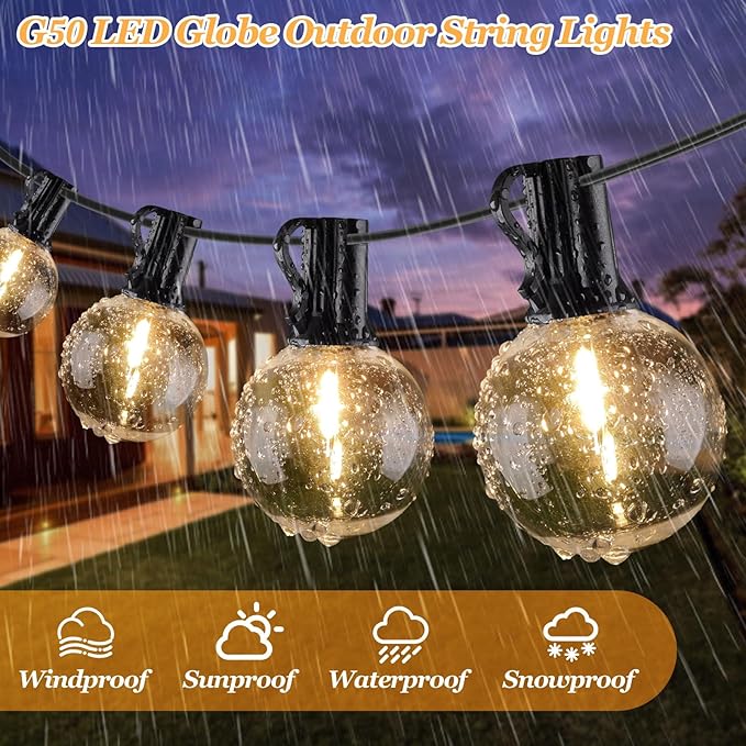 Bosceos 100ft Outdoor G50 LED Globe String Lights Dimmable Waterproof - Image 3