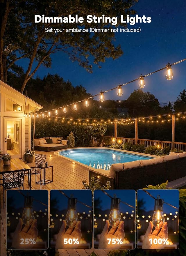 Minetom 31FT Outdoor String LED Patio Lights Waterproof, 9 Shatterproof S14 - Image 5