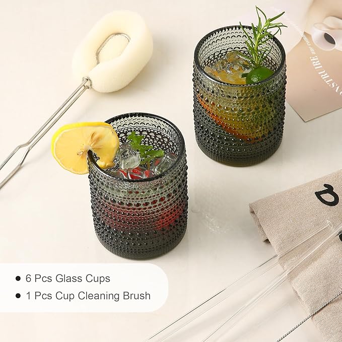 ZMOWIPDL Vintage Glassware Drinking Glasses Set of 6, 12 oz Hobnail Glass Cups - Image 5